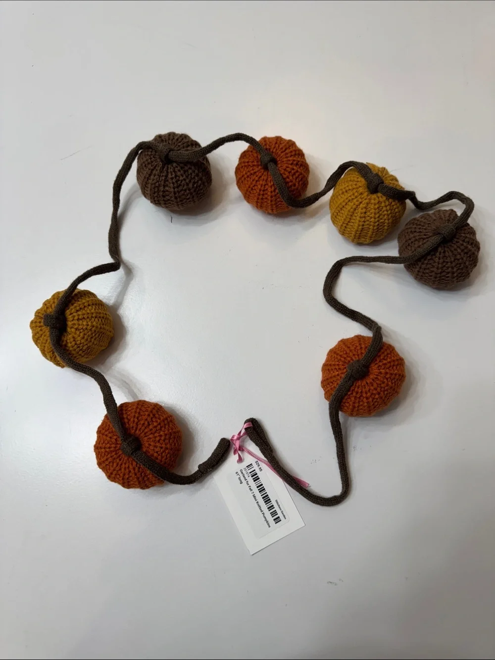 Handmade Knit Pumpkin Garland - Brown, Orange, Mustard